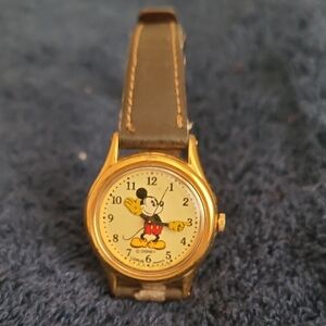 Disney Kids Or Womens Gold and Brown Mickey Mouse Watch
